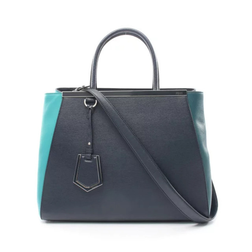 Fendi 2Jours 2Way Handbag textured navy teal green calf leather